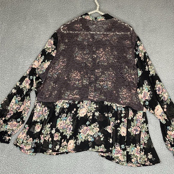 Truth NYC Blouse Womens 3X  Black Floral Peplum Long Sleeve Sheer Lace Romantic - Picture 2 of 15